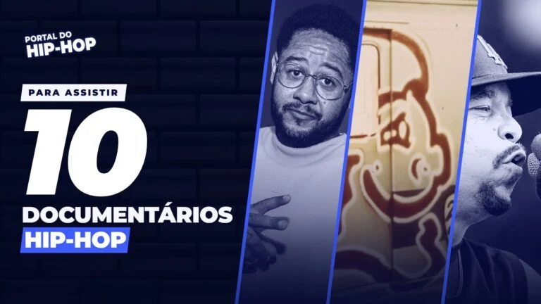 Capa com o número 10 e as palavras documentários e hip-hop ao lado de retratos de Emicida e Ice-T e de um grafite num vagão de metrô de Nova York